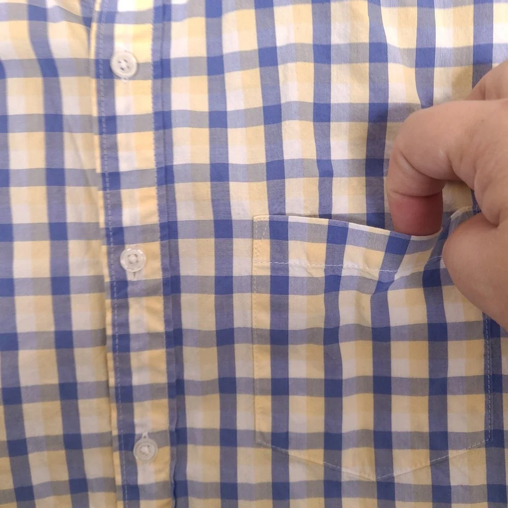 J Crew Shirt Mens Large Blue Yellow‎ White Slim Untucked Flex Washed Preppy